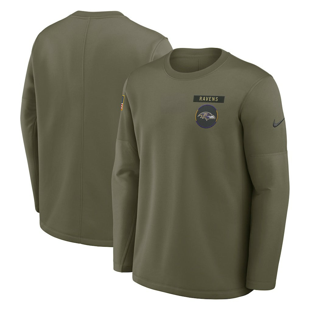 Baltimore Ravens 2025 Salute to Service Sideline Coaches Therma-FIT Long Sleeve Shirt Olive