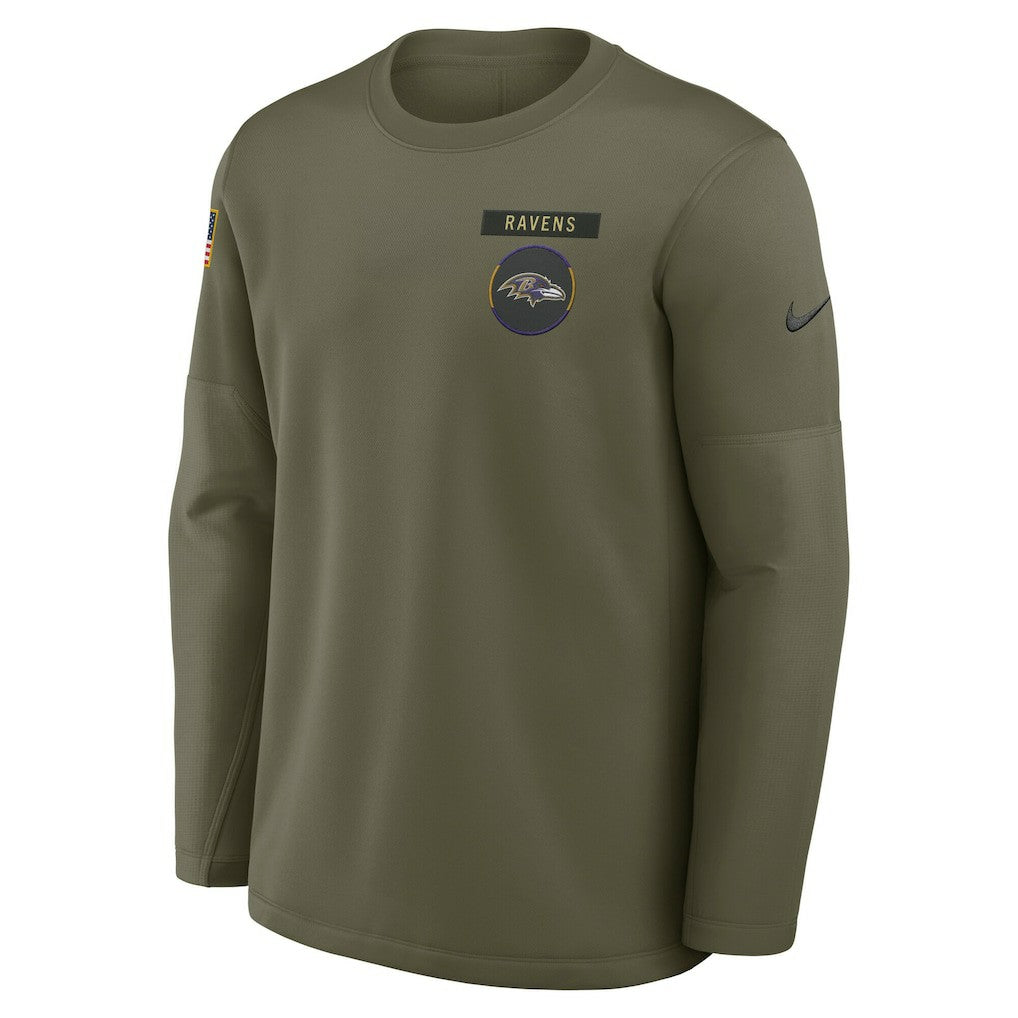 Baltimore Ravens 2025 Salute to Service Sideline Coaches Therma-FIT Long Sleeve Shirt Olive