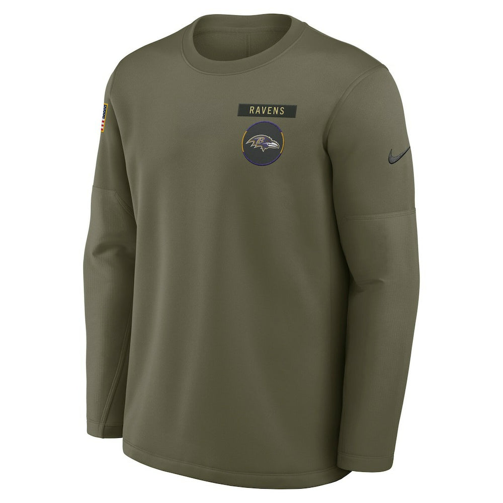 Baltimore Ravens 2025 Salute to Service Sideline Coaches Therma-FIT Long Sleeve Shirt Olive