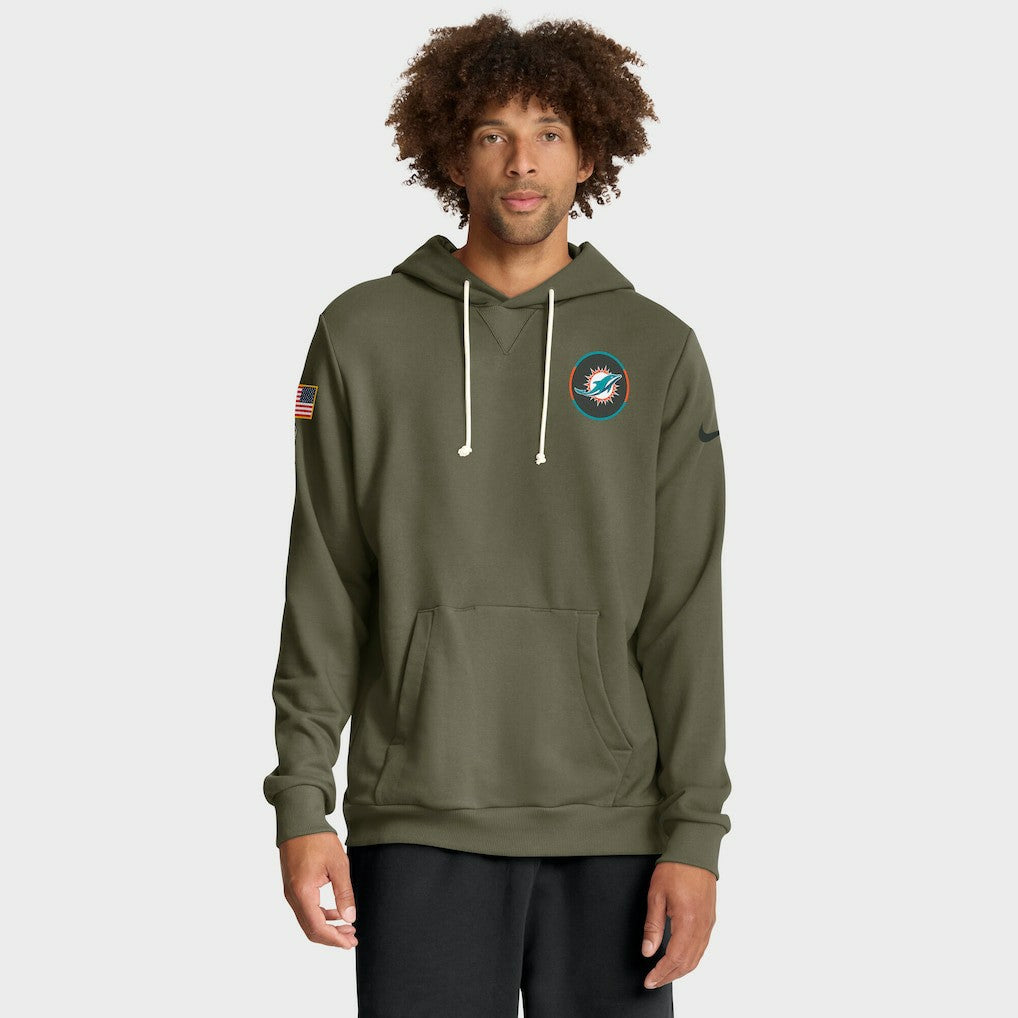 Miami Dolphins Big & Tall 2025 Salute to Service Sideline Dominant Force Dri-FIT Hoodie Olive