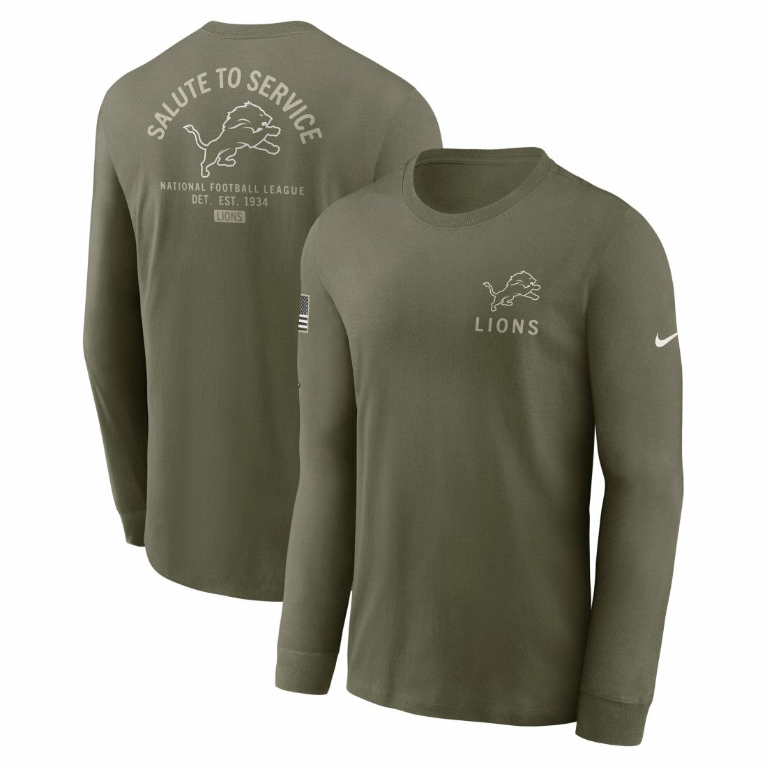 Detroit Lions 2025 Salute to Service Sideline Long Sleeve T-Shirt Olive