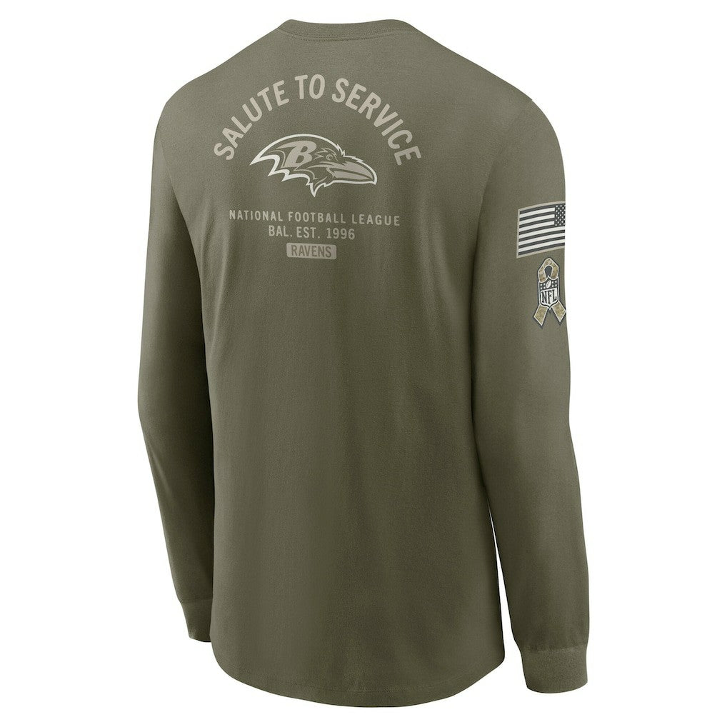 Baltimore Ravens 2025 Salute to Service Sideline Long Sleeve T-Shirt Olive