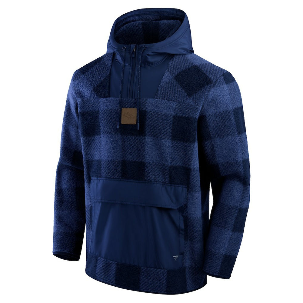 Denver Broncos Elements Plaid Polar Fleece Quarter-Zip Hoodie Navy