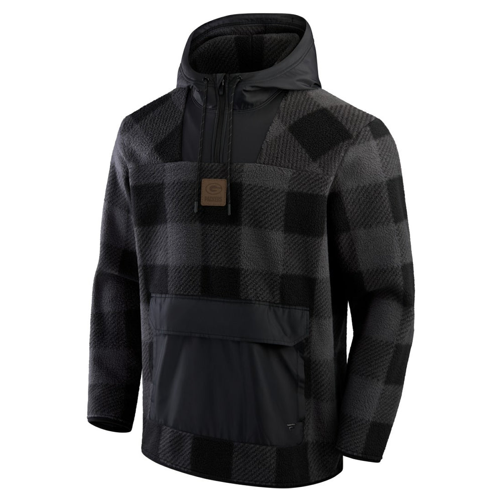 Green Bay Packers Elements Plaid Polar Fleece Quarter-Zip Hoodie Black
