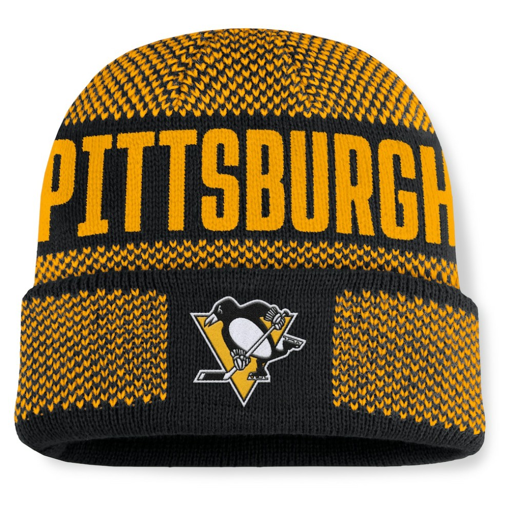 NHL Pittsburgh Penguins Fanatics Fundamentals Shelter Cuffed Knit Hat - Black/Gold