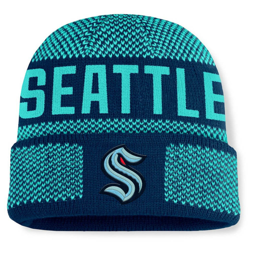 NHL Seattle Kraken Fanatics Fundamentals Shelter Cuffed Knit Hat - Deep Sea Blue/Light Blue