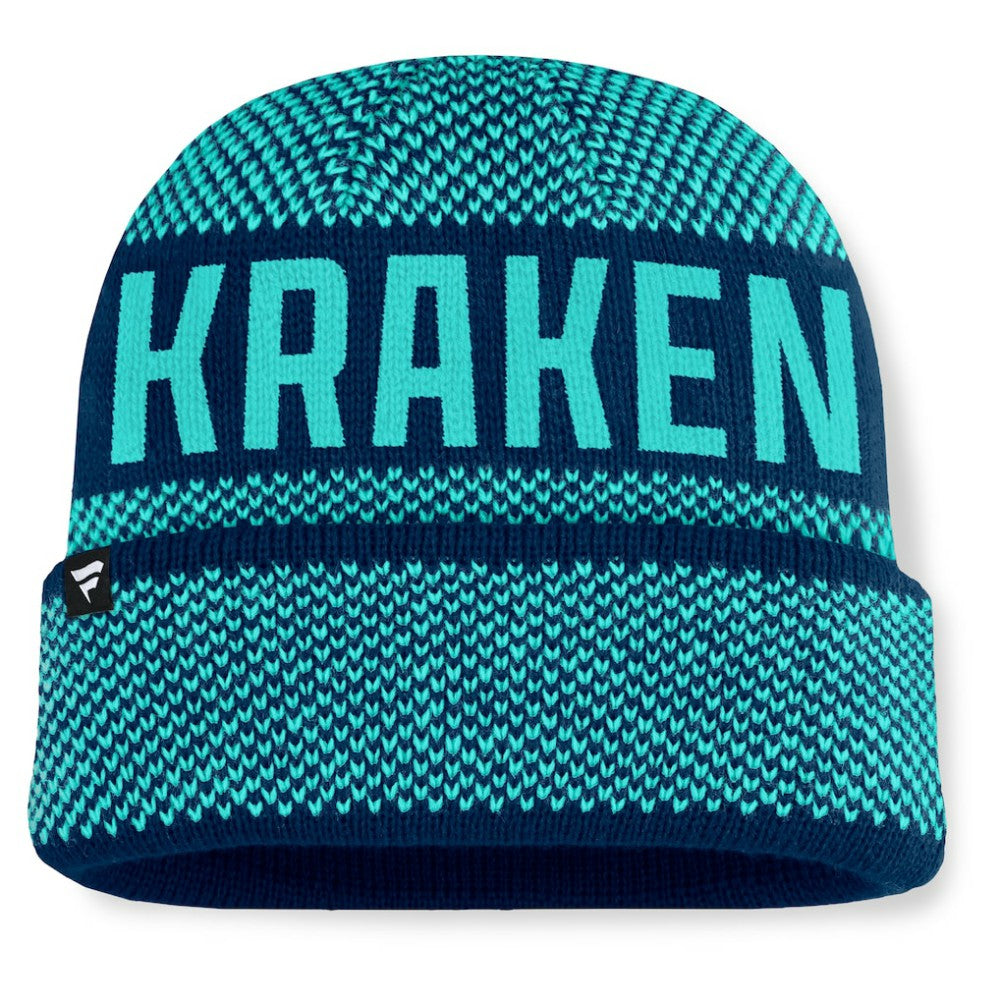 NHL Seattle Kraken Fanatics Fundamentals Shelter Cuffed Knit Hat - Deep Sea Blue/Light Blue