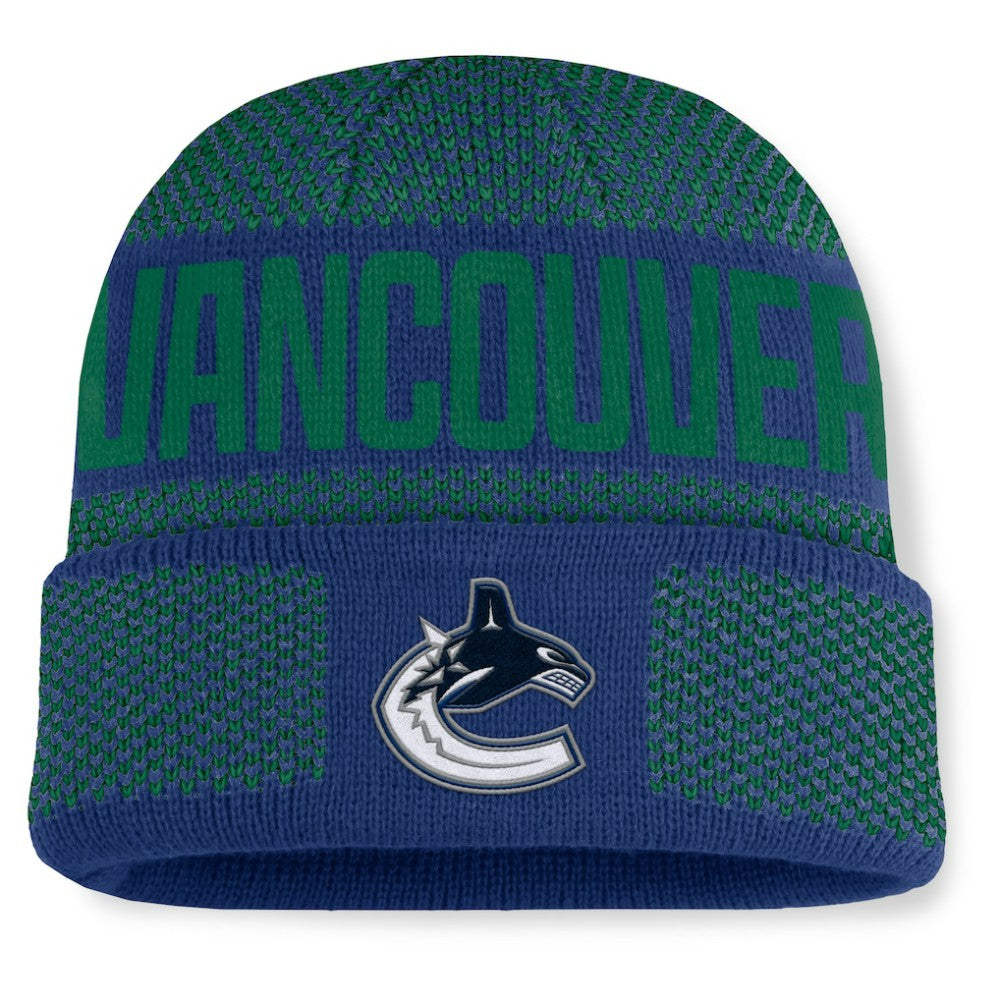 NHL Vancouver Canucks Fanatics Fundamentals Shelter Cuffed Knit Hat - Blue/Green