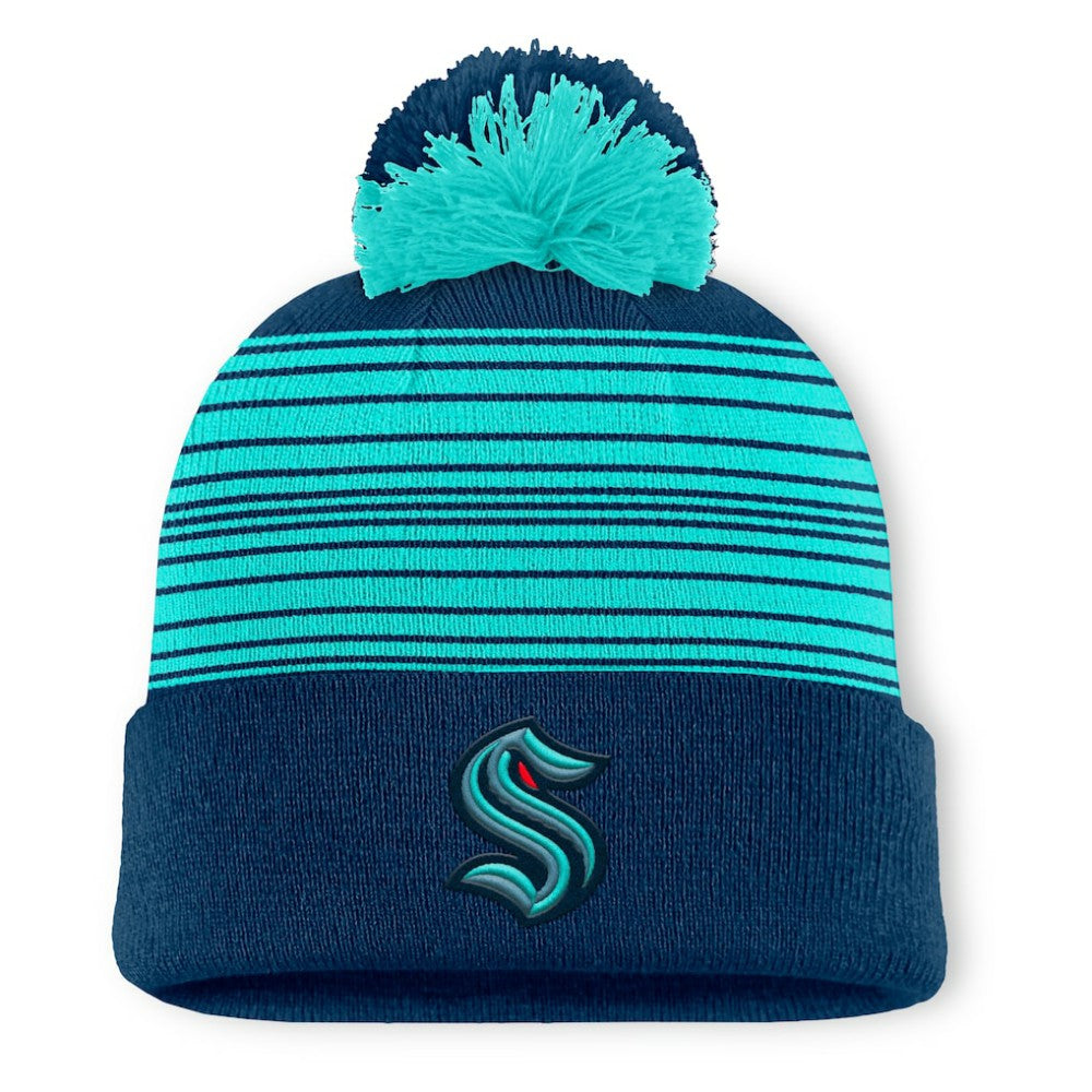 NHL Seattle Kraken Fanatics Fundamental Spirit Cuffed Pom Knit Hat - Deep Sea Blue