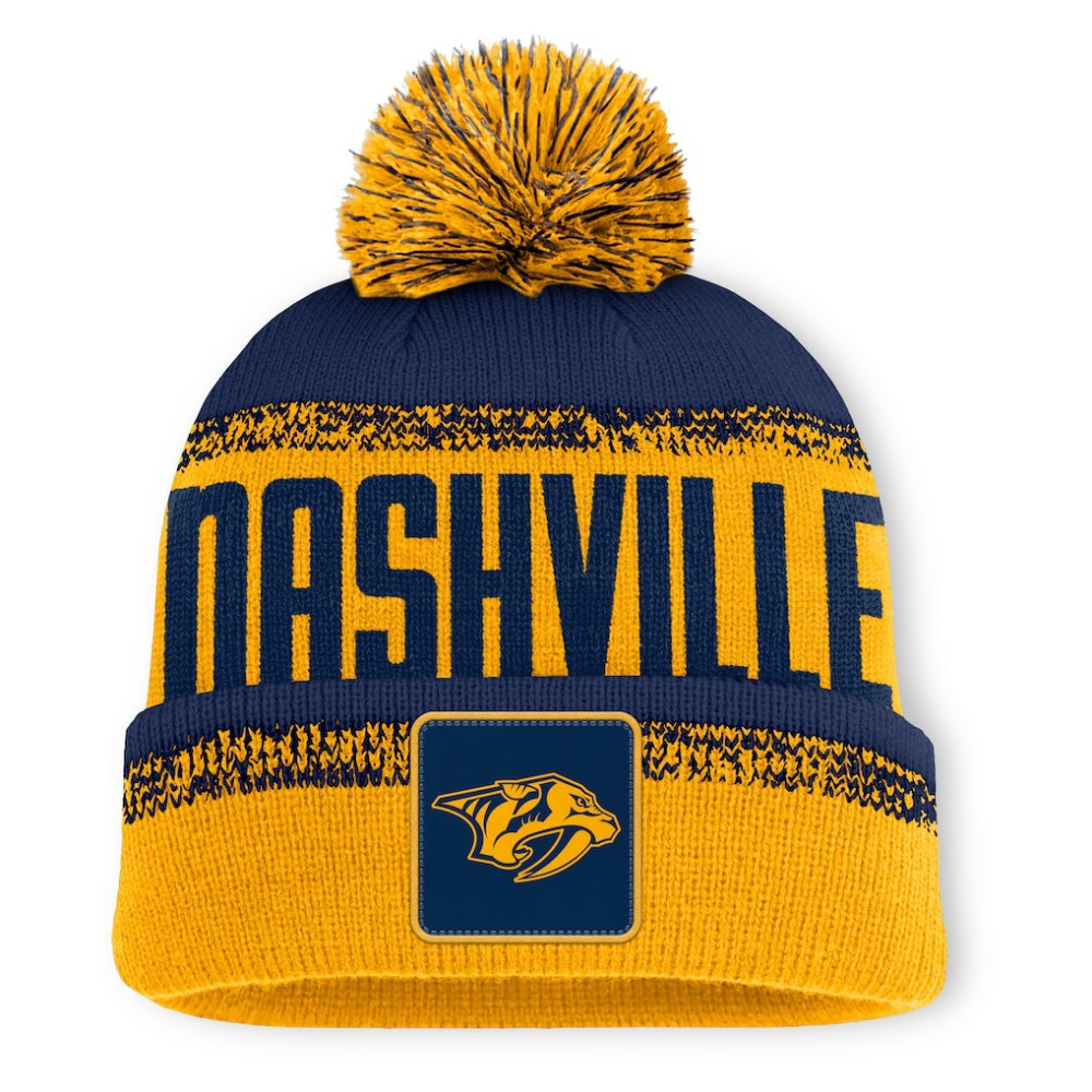 NHL Nashville Predators Fanatics Fundamentals Thrive Cuffed Knit Hat with Pom - Gold/Navy
