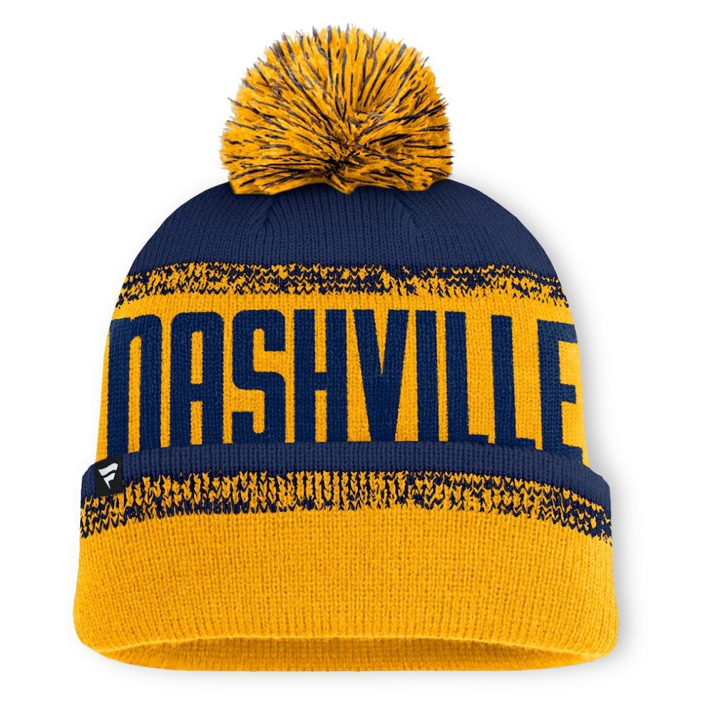 NHL Nashville Predators Fanatics Fundamentals Thrive Cuffed Knit Hat with Pom - Gold/Navy