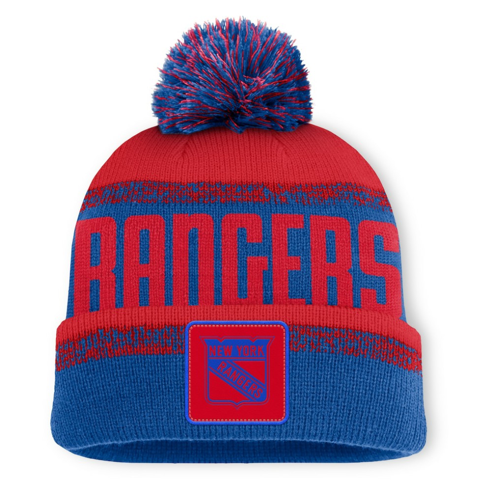 NHL New York Rangers Fanatics Fundamentals Thrive Cuffed Knit Hat with Pom - Blue/Red