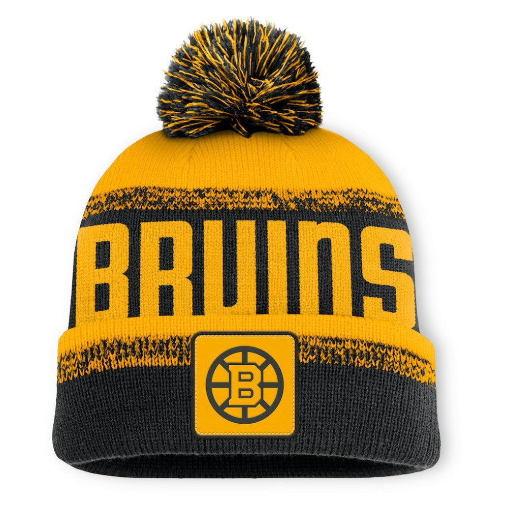 NHL Boston Bruins Fanatics Fundamentals Thrive Cuffed Knit Hat with Pom - Black/Gold