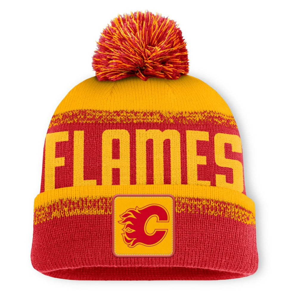 NHL Calgary Flames Fanatics Fundamentals Thrive Cuffed Knit Hat with Pom - Red/Gold