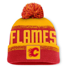 NHL Calgary Flames Fanatics Fundamentals Thrive Cuffed Knit Hat with Pom - Red/Gold