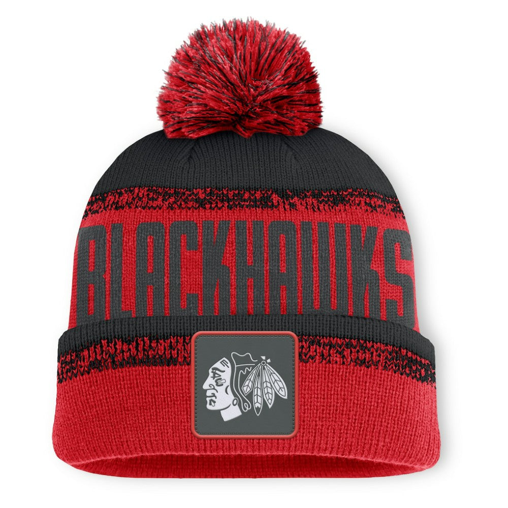 NHL Chicago Blackhawks Fanatics Fundamentals Thrive Cuffed Knit Hat with Pom - Red/Black