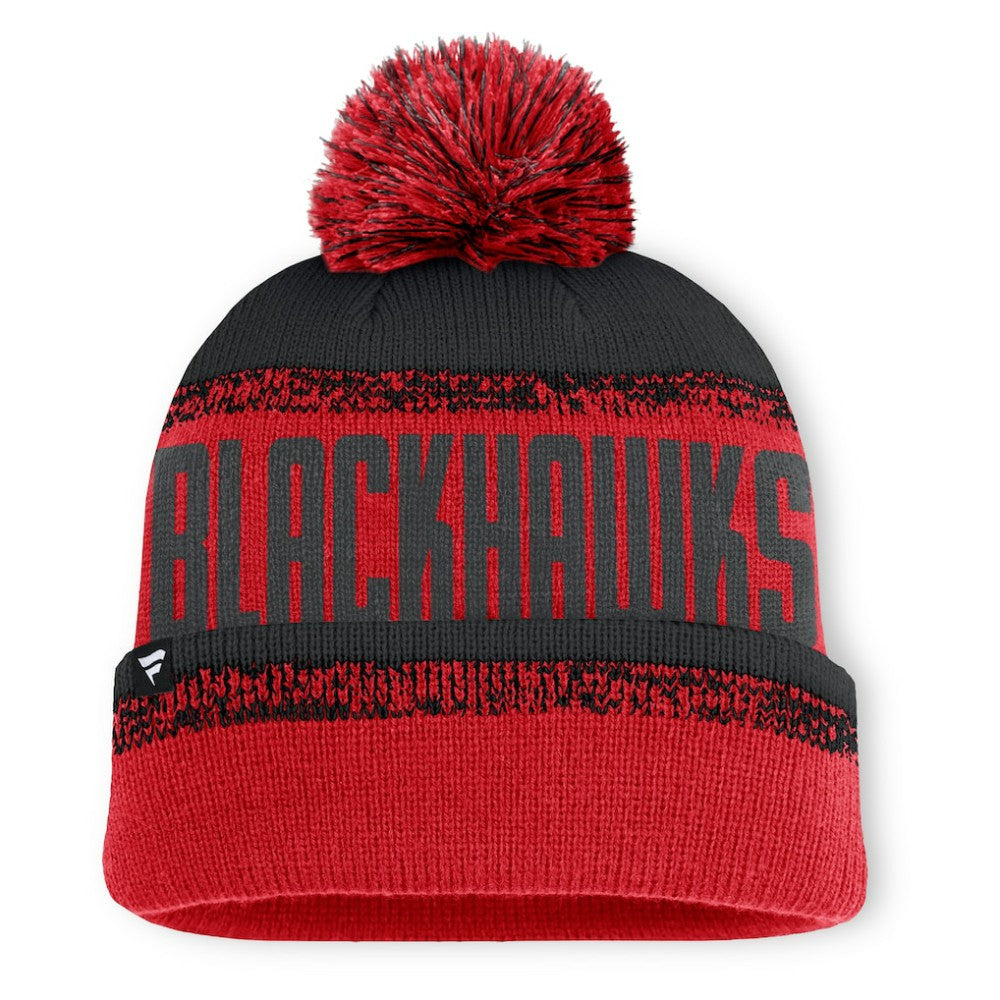 NHL Chicago Blackhawks Fanatics Fundamentals Thrive Cuffed Knit Hat with Pom - Red/Black