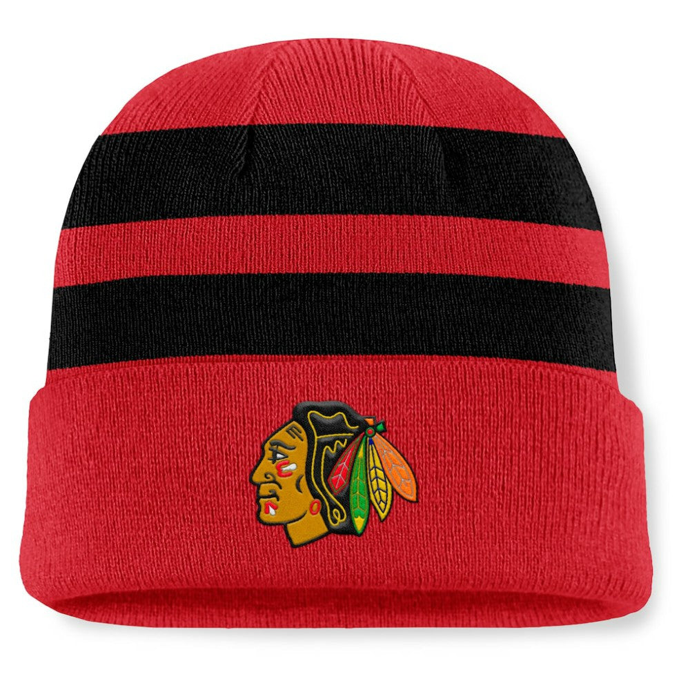 NHL Chicago Blackhawks Fanatics Fundamental Swipe Stripe Cuffed Knit Hat - Red/Black