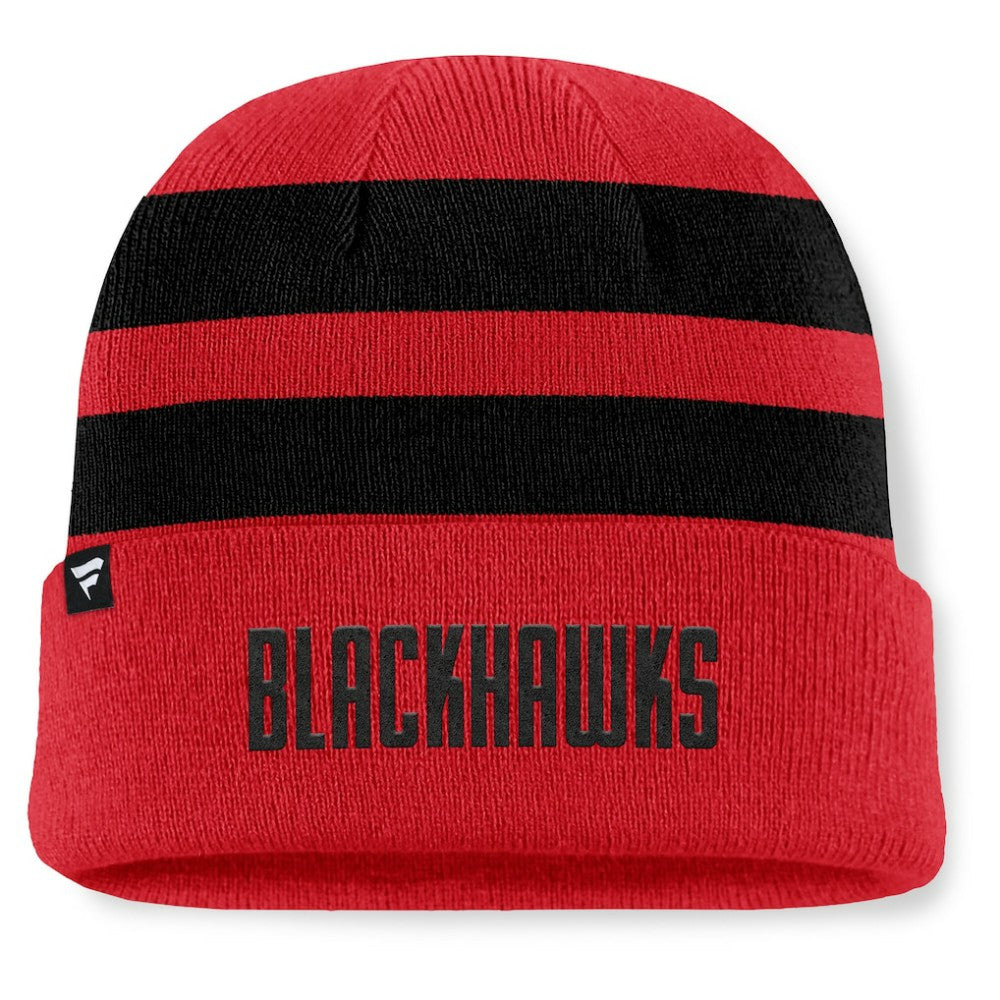 NHL Chicago Blackhawks Fanatics Fundamental Swipe Stripe Cuffed Knit Hat - Red/Black