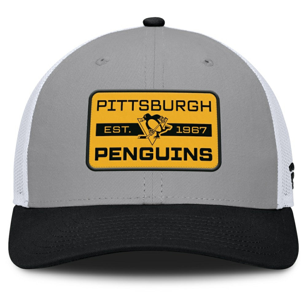 NHL Pittsburgh Penguins Fanatics Fundamental Adapt Trucker Adjustable Hat - Gray/Black