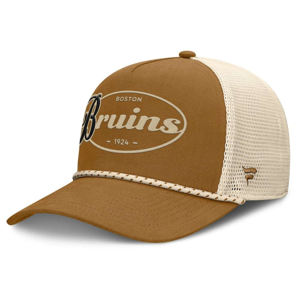 NHL Boston Bruins Fanatics Heritage Fetch A-Frame Trucker Adjustable Hat - Brown/Cream