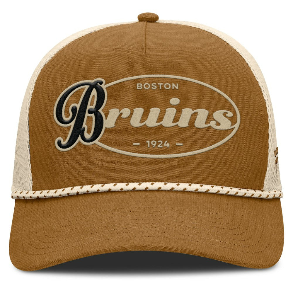NHL Boston Bruins Fanatics Heritage Fetch A-Frame Trucker Adjustable Hat - Brown/Cream