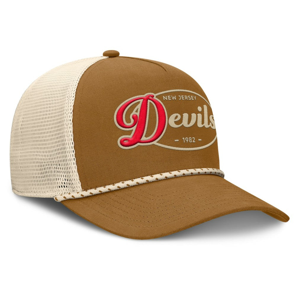 NHL New Jersey Devils Fanatics Heritage Fetch A-Frame Trucker Adjustable Hat - Brown/Cream