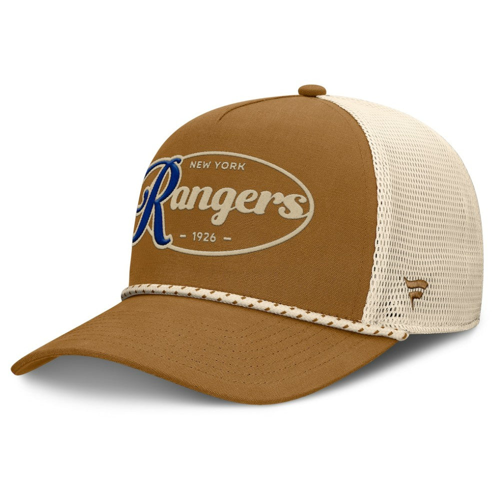 NHL New York Rangers Fanatics Heritage Fetch A-Frame Trucker Adjustable Hat - Brown/Cream