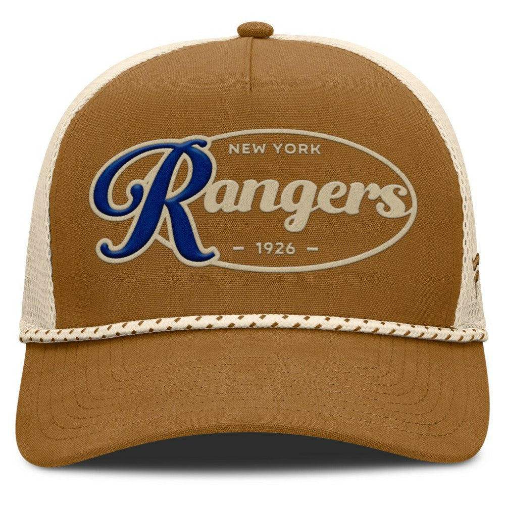 NHL New York Rangers Fanatics Heritage Fetch A-Frame Trucker Adjustable Hat - Brown/Cream