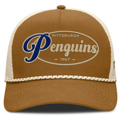 NHL Pittsburgh Penguins Fanatics Heritage Fetch A-Frame Trucker Adjustable Hat - Brown/Cream