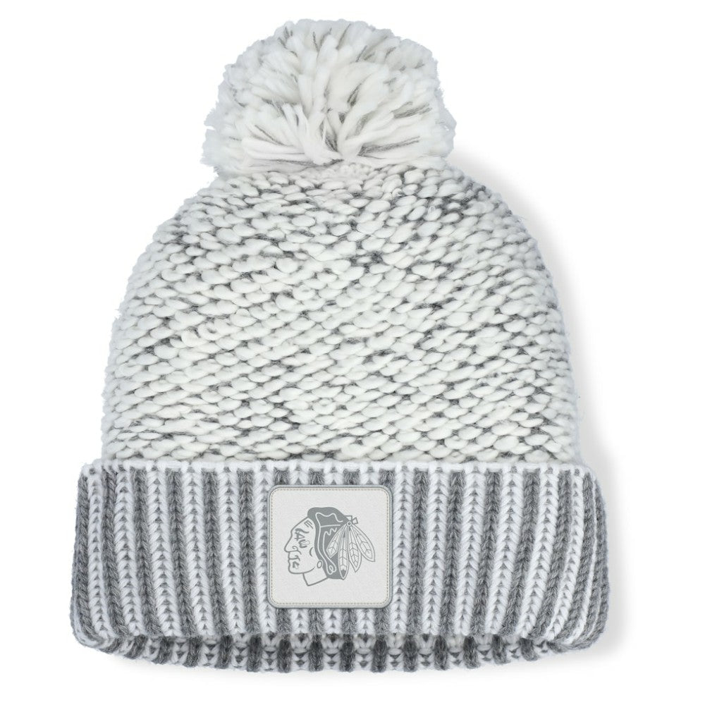 NHL Chicago Blackhawks Fanatics Women's Fundamental Mist Cuffed Knit Hat with Pom - White/Gray