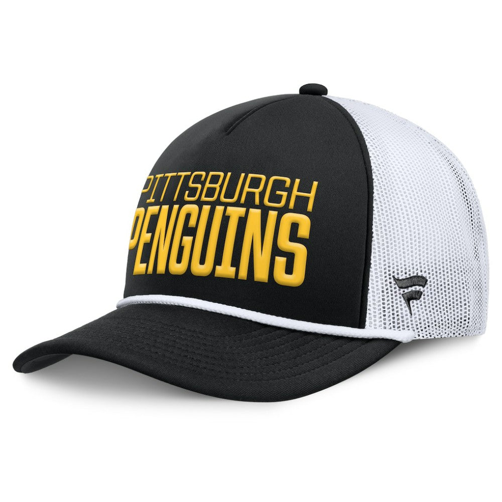 NHL Pittsburgh Penguins Fanatics Heritage Dutch A-Frame Trucker Adjustable Hat - Black/White