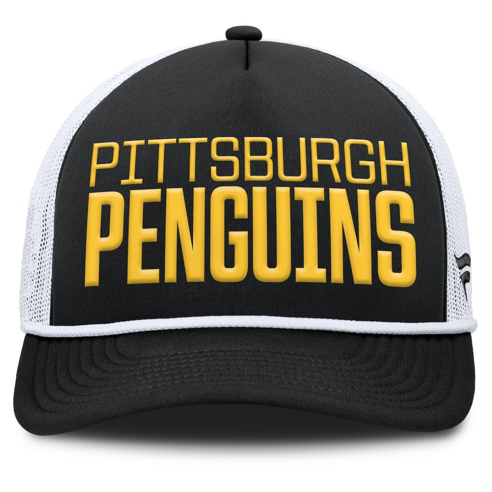 NHL Pittsburgh Penguins Fanatics Heritage Dutch A-Frame Trucker Adjustable Hat - Black/White