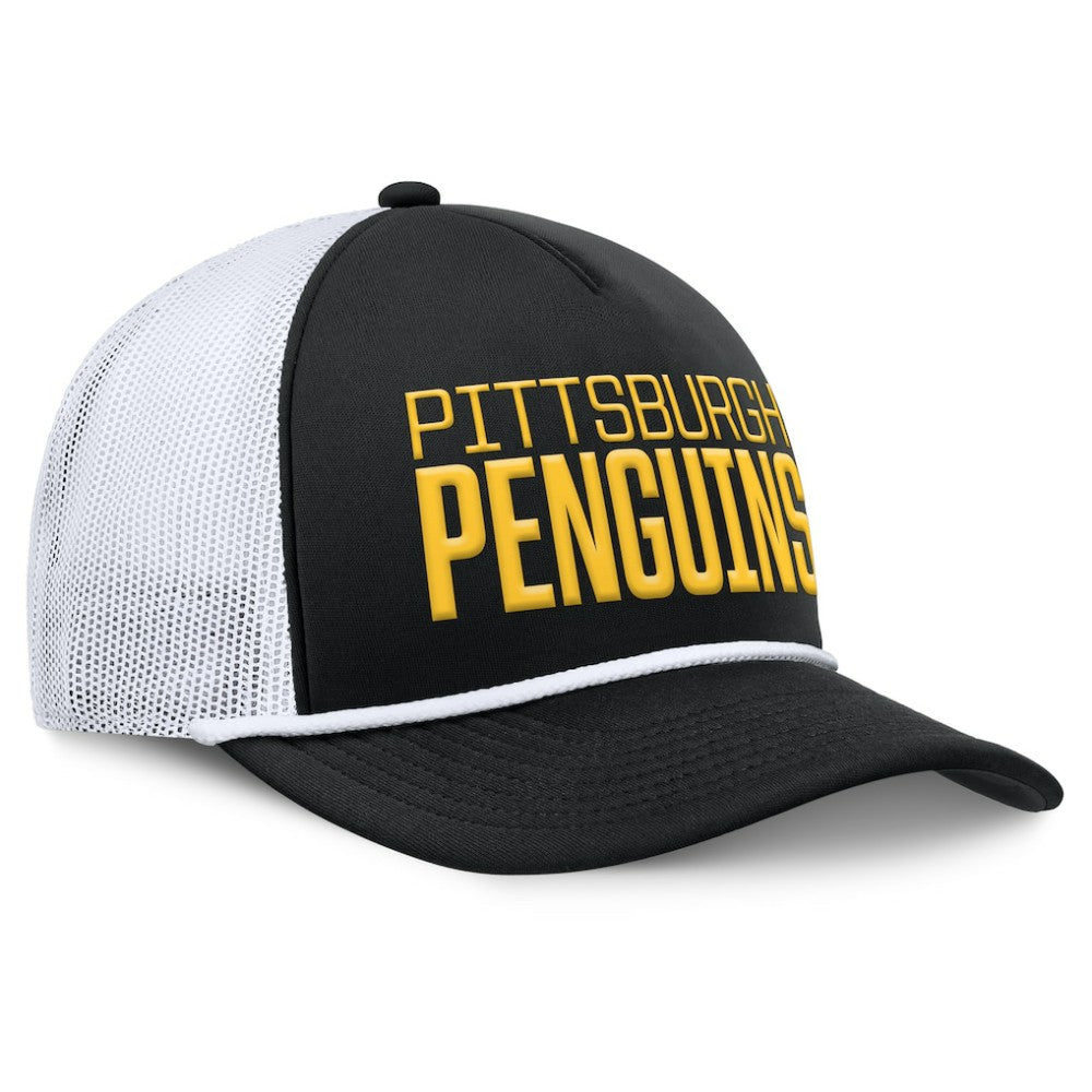 NHL Pittsburgh Penguins Fanatics Heritage Dutch A-Frame Trucker Adjustable Hat - Black/White