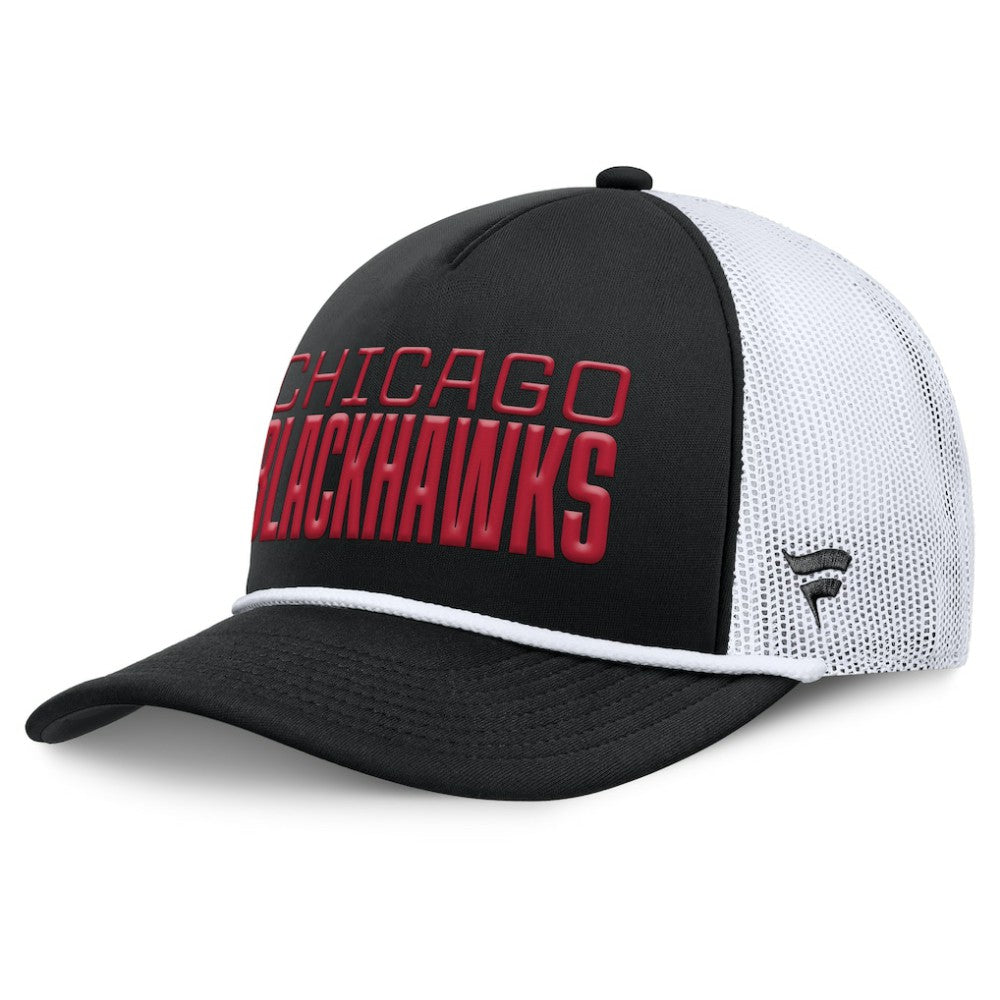 NHL Chicago Blackhawks Fanatics Heritage Dutch A-Frame Trucker Adjustable Hat - Black/White