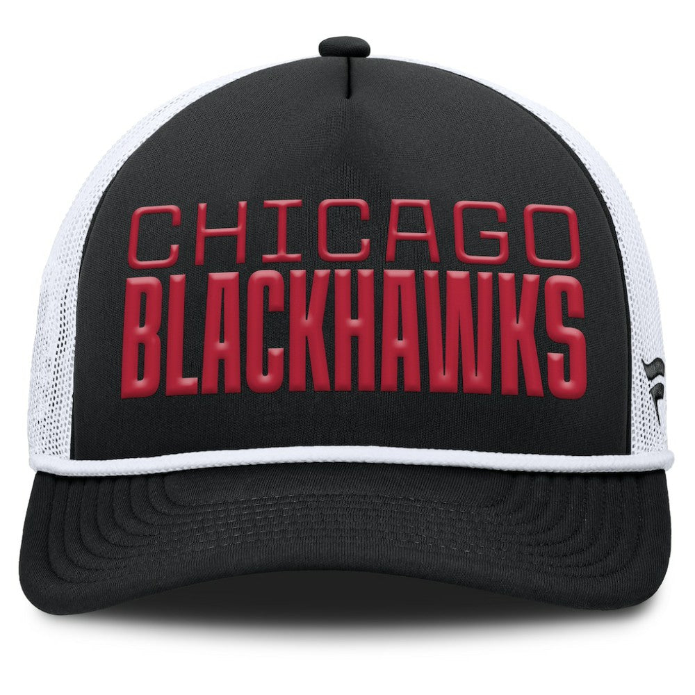 NHL Chicago Blackhawks Fanatics Heritage Dutch A-Frame Trucker Adjustable Hat - Black/White