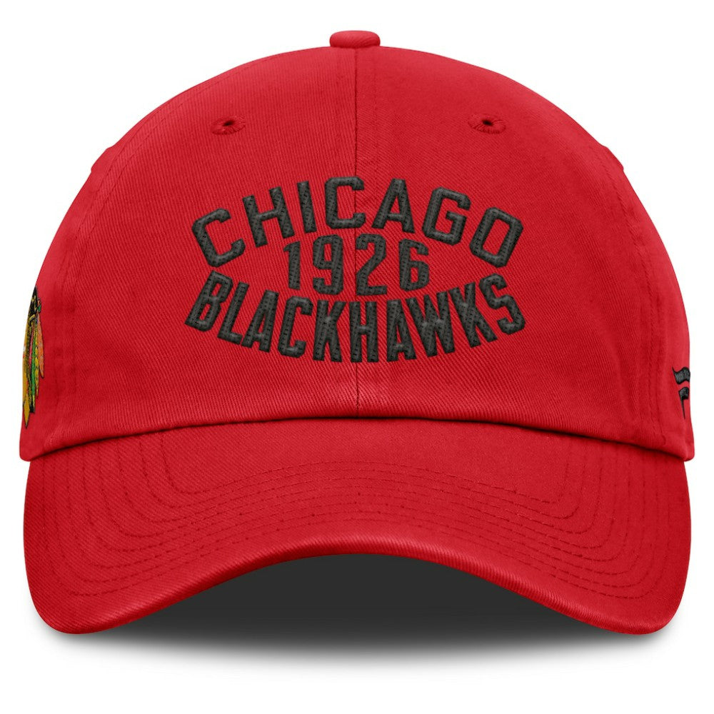 NHL Chicago Blackhawks Fanatics Fundamentals Archer Adjustable Hat - Red