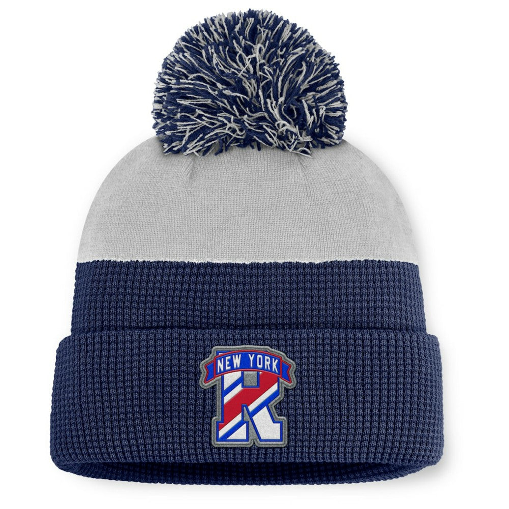 NHL New York Rangers Fanatics Authentic Pro Home Ice Cuffed Knit Hat with Pom - Navy/Gray