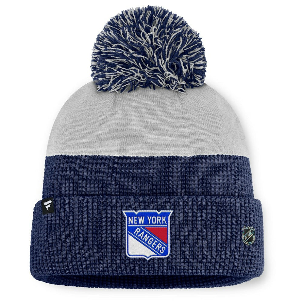 NHL New York Rangers Fanatics Authentic Pro Home Ice Cuffed Knit Hat with Pom - Navy/Gray