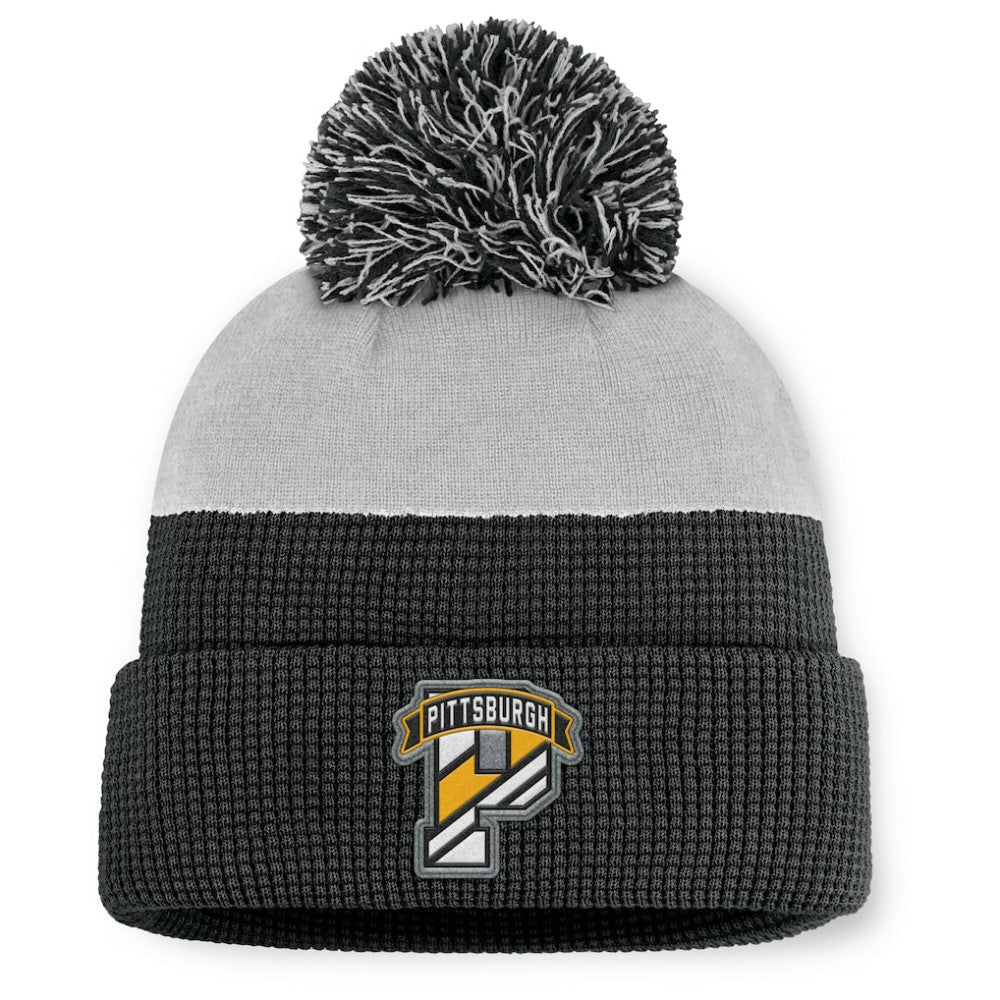 NHL Pittsburgh Penguins Fanatics Authentic Pro Home Ice Cuffed Knit Hat with Pom - Black/Gray
