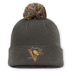NHL Pittsburgh Penguins Fanatics Authentic Pro Military Appreciation Cuffed Knit Hat with Pom - Charcoal