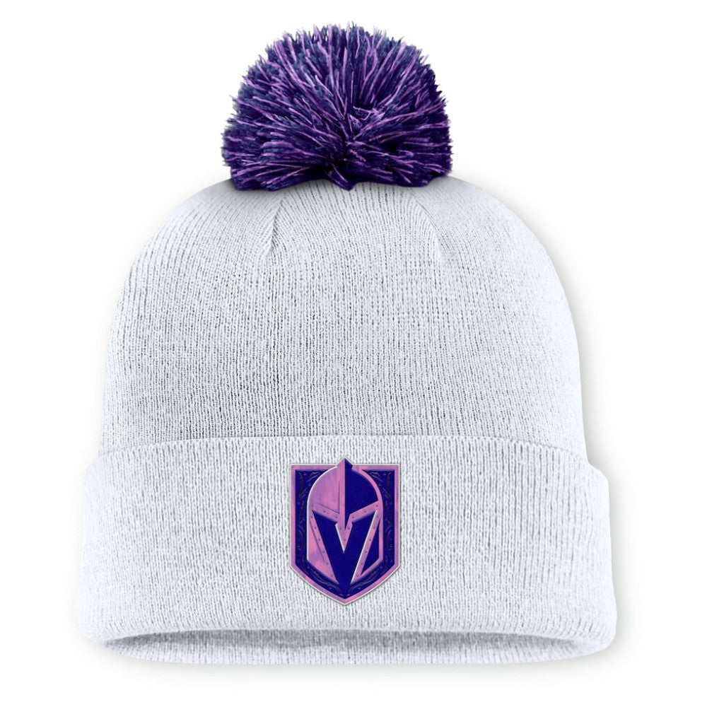NHL Vegas Golden Knights Fanatics Authentic Pro Hockey Fights Cancer Cuffed Knit Hat with Pom - White