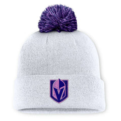 NHL Vegas Golden Knights Fanatics Authentic Pro Hockey Fights Cancer Cuffed Knit Hat with Pom - White
