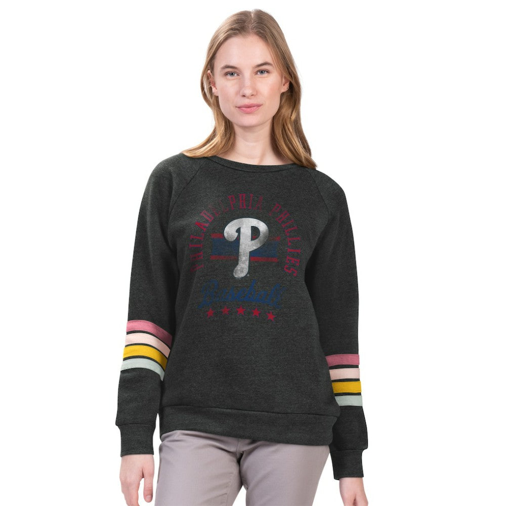 Philadelphia Phillies G-III 4Her by Carl Banks Women's Allana Stripe Pullover Sweatshirt - Charcoal Pullover