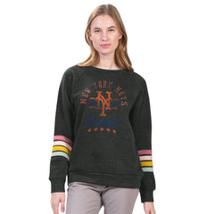 New York Mets G-III 4Her by Carl Banks Women's Allana Stripe Pullover Sweatshirt - Charcoal Pullover