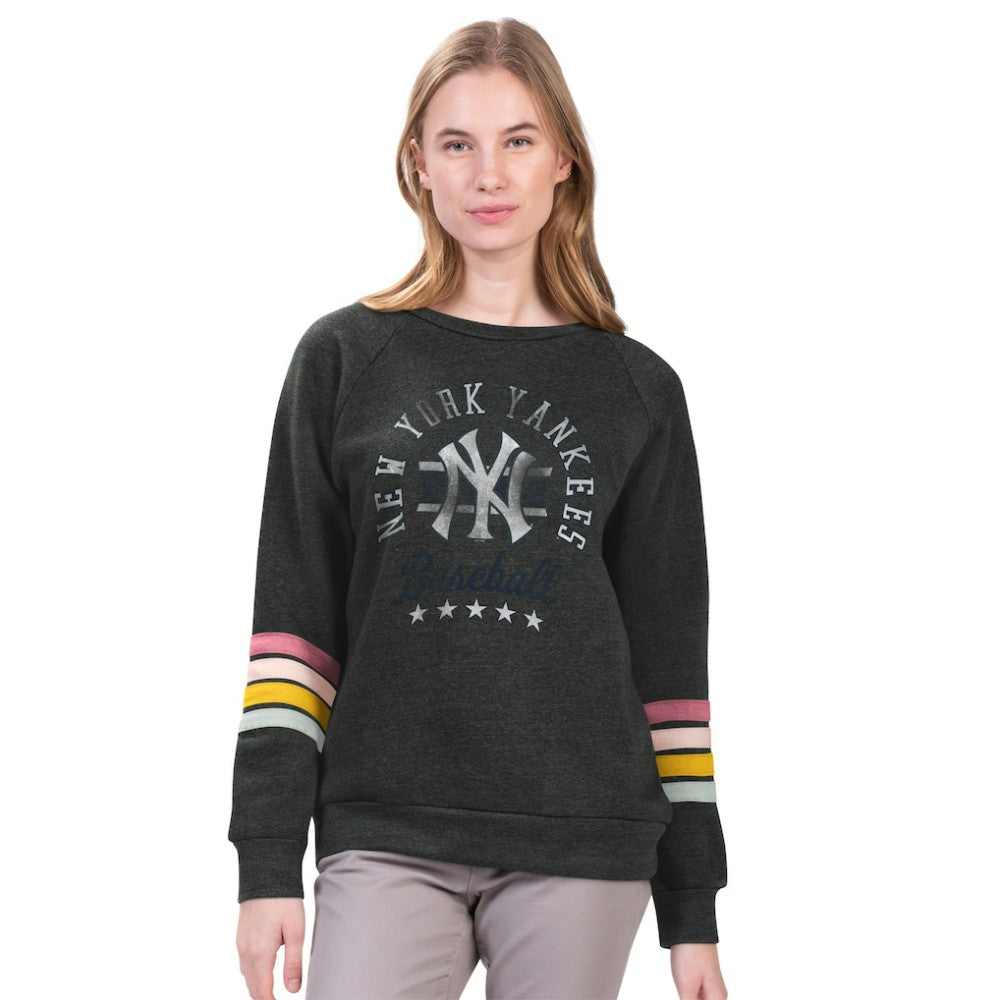 New York Yankees G-III 4Her by Carl Banks Women's Allana Stripe Pullover Sweatshirt - Charcoal Pullover