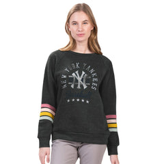 New York Yankees G-III 4Her by Carl Banks Women's Allana Stripe Pullover Sweatshirt - Charcoal Pullover