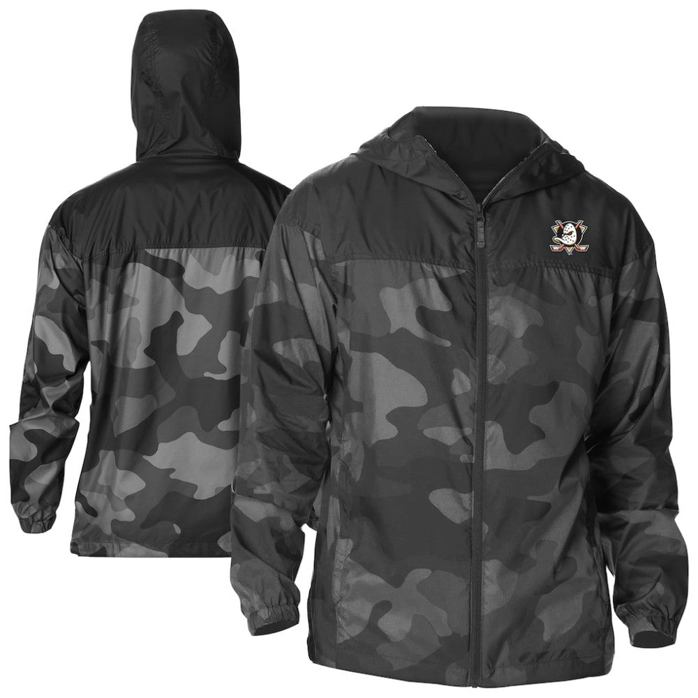 NHL Anaheim Ducks Columbia Camo Flash Challenger Omni-Shade Full-Zip Hoodie Windbreaker - Black