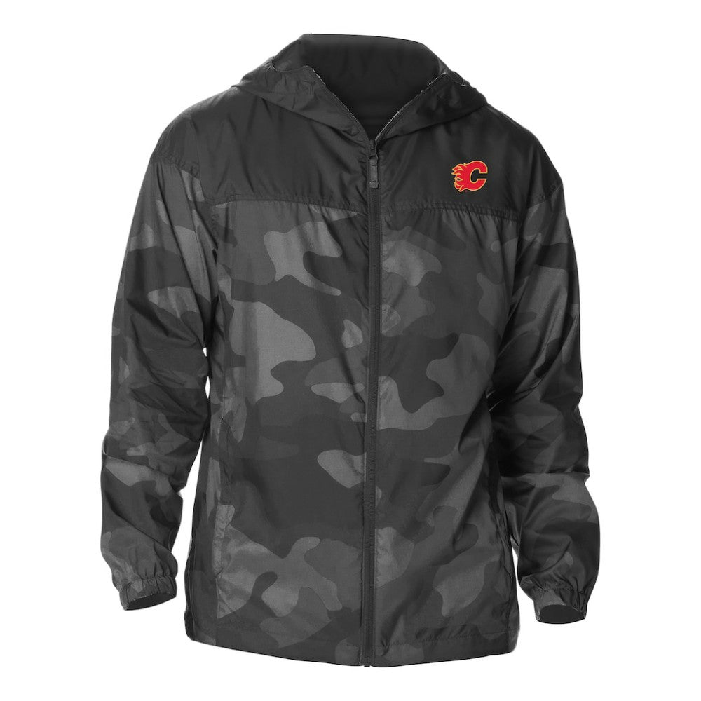NHL Calgary Flames Columbia Camo Flash Challenger Omni-Shade Full-Zip Hoodie Windbreaker - Black