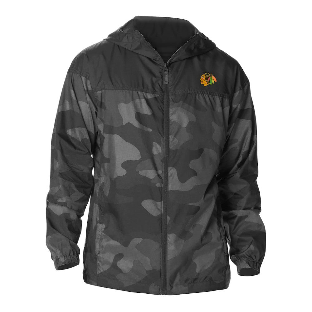 NHL Chicago Blackhawks Columbia Camo Flash Challenger Omni-Shade Full-Zip Hoodie Windbreaker - Black